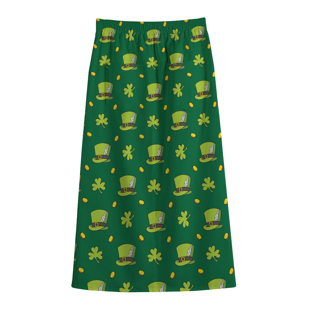 Saint Patrick's Day Celebration Print Cotton Front Slit Maxi Skirt
