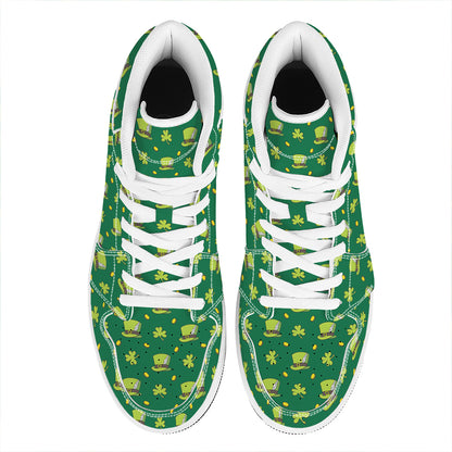 Saint Patrick's Day Celebration Print High Top Leather Sneakers