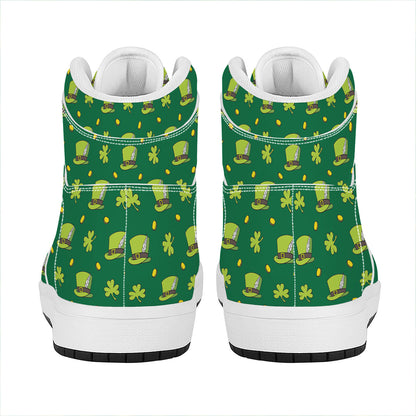 Saint Patrick's Day Celebration Print High Top Leather Sneakers