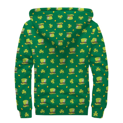 Saint Patrick's Day Celebration Print Sherpa Lined Zip Up Hoodie