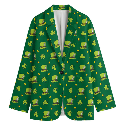 Saint Patrick's Day Celebration Print Women's Cotton Blazer
