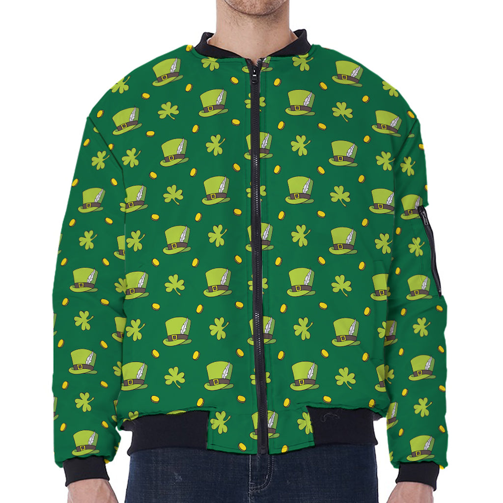 Saint Patrick's Day Celebration Print Zip Sleeve Bomber Jacket