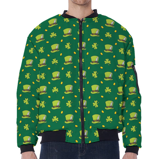 Saint Patrick's Day Celebration Print Zip Sleeve Bomber Jacket