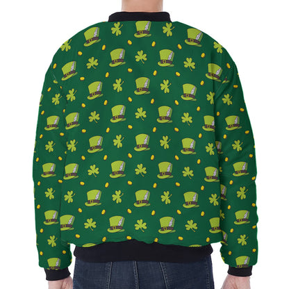 Saint Patrick's Day Celebration Print Zip Sleeve Bomber Jacket