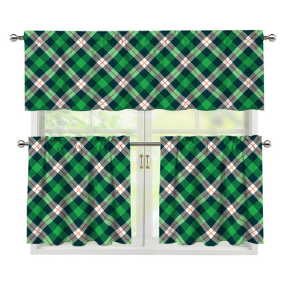 Saint Patrick's Day Irish Tartan Print 3 Piece Kitchen Curtains