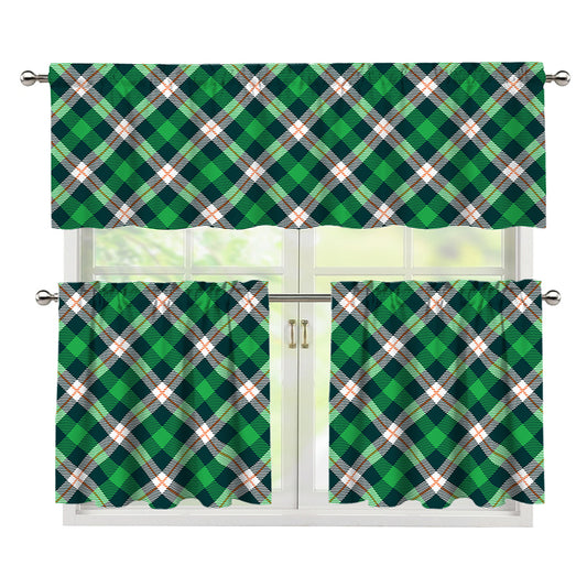 Saint Patrick's Day Irish Tartan Print 3 Piece Kitchen Curtains