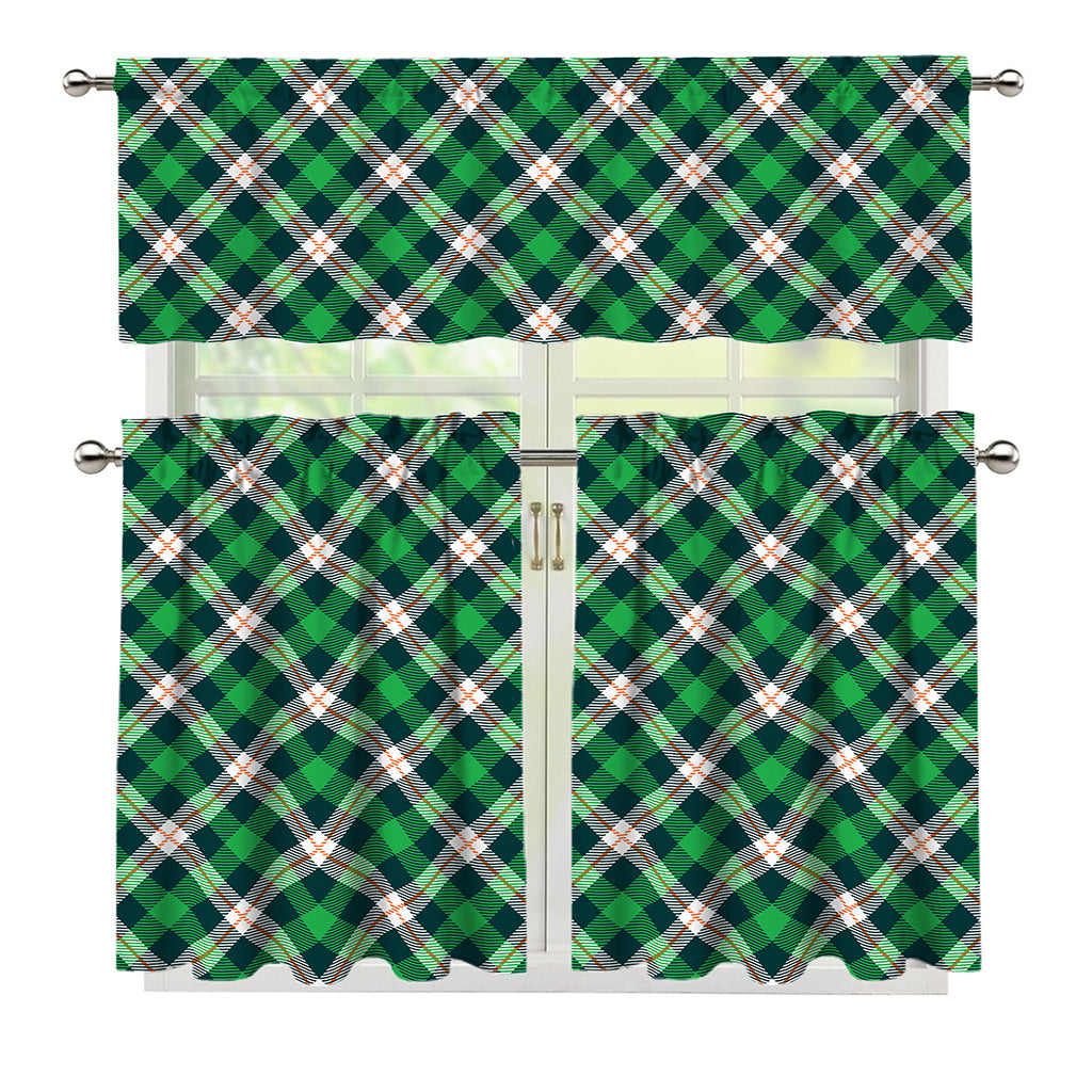 Saint Patrick's Day Irish Tartan Print 3 Piece Kitchen Curtains