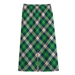 Saint Patrick's Day Irish Tartan Print Cotton Front Slit Maxi Skirt