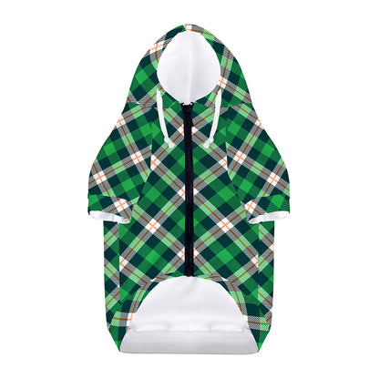 Saint Patrick's Day Irish Tartan Print Dog Zip Up Hoodie
