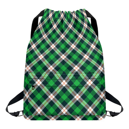 Saint Patrick's Day Irish Tartan Print Drawstring Backpack