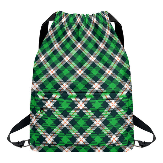 Saint Patrick's Day Irish Tartan Print Drawstring Backpack