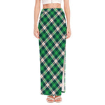 Saint Patrick's Day Irish Tartan Print High Slit Maxi Skirt