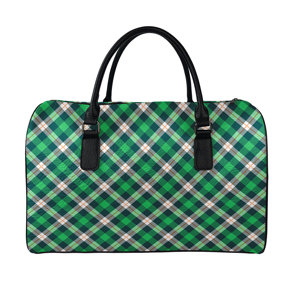 Saint Patrick's Day Irish Tartan Print Leather Duffle Bag