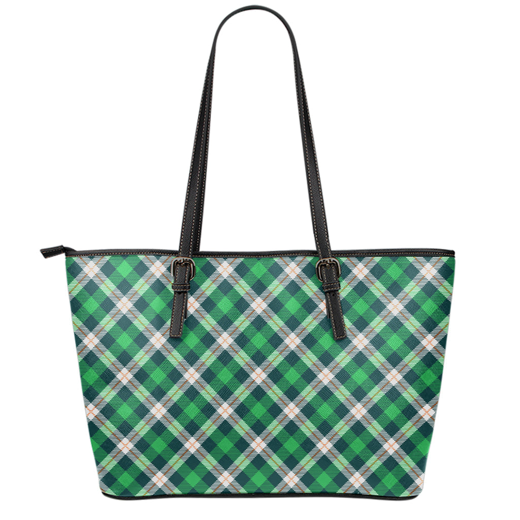 Saint Patrick's Day Irish Tartan Print Leather Tote Bag