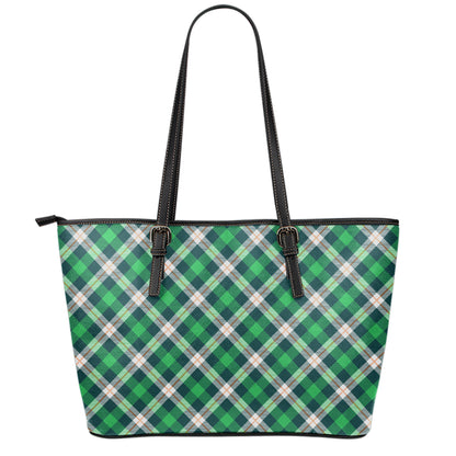 Saint Patrick's Day Irish Tartan Print Leather Tote Bag