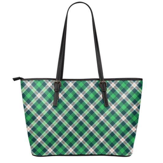 Saint Patrick's Day Irish Tartan Print Leather Tote Bag