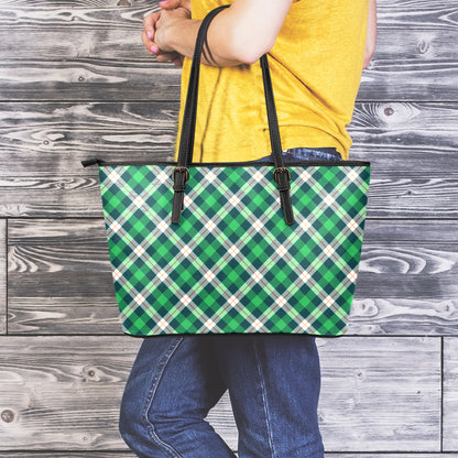 Saint Patrick's Day Irish Tartan Print Leather Tote Bag