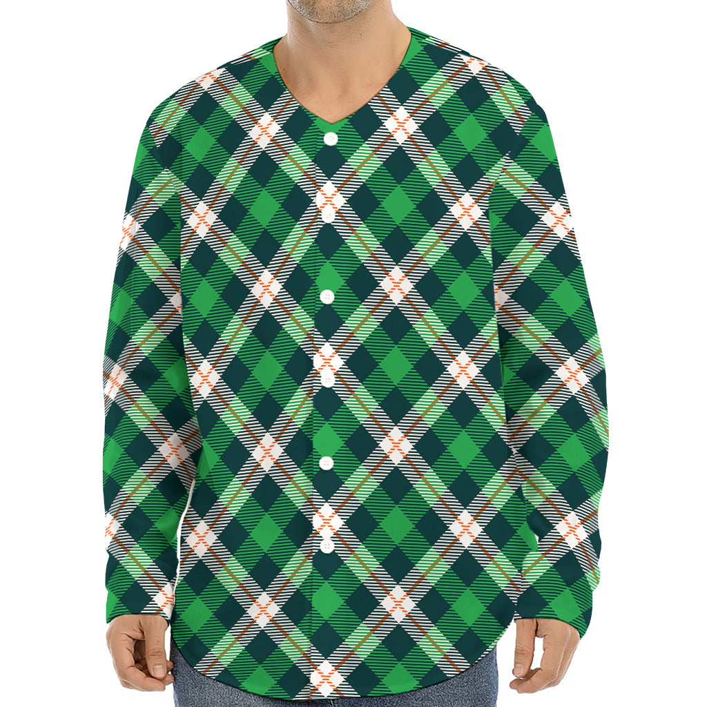 Saint Patrick's Day Irish Tartan Print Long Sleeve Baseball Jersey