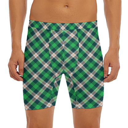 Saint Patrick's Day Irish Tartan Print Men's Long Boxer Briefs