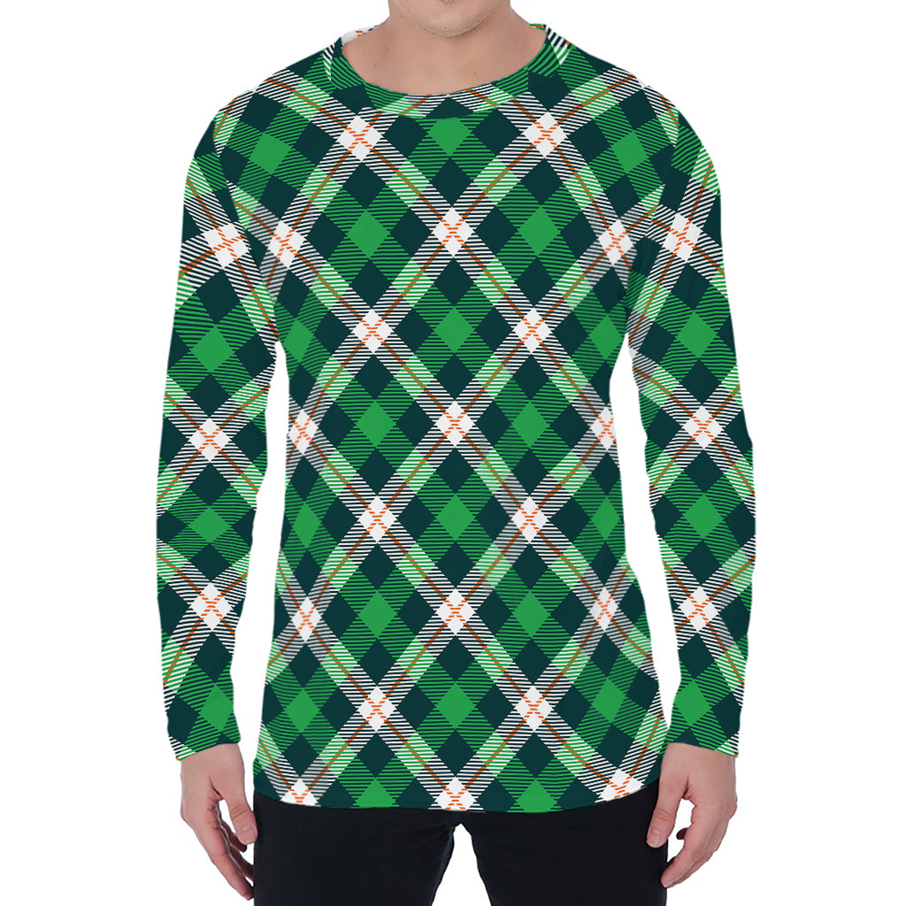 Saint Patrick's Day Irish Tartan Print Men's Long Sleeve T-Shirt