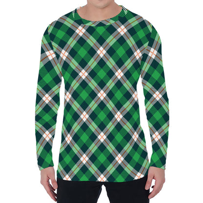 Saint Patrick's Day Irish Tartan Print Men's Long Sleeve T-Shirt