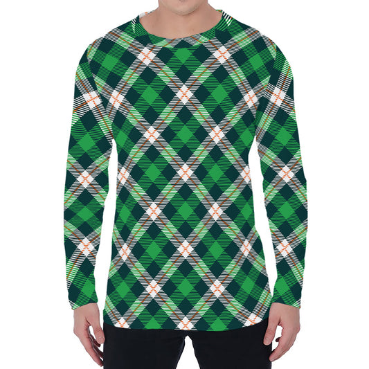 Saint Patrick's Day Irish Tartan Print Men's Long Sleeve T-Shirt