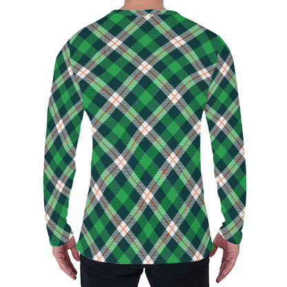 Saint Patrick's Day Irish Tartan Print Men's Long Sleeve T-Shirt