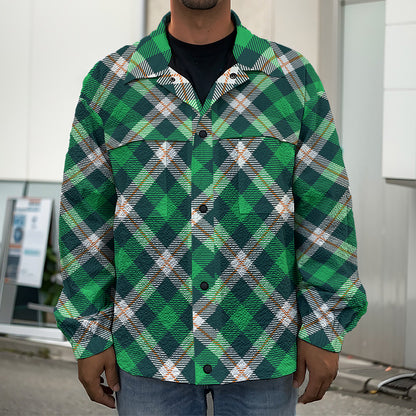 Saint Patrick's Day Irish Tartan Print Men's Shirt Jacket
