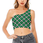 Saint Patrick's Day Irish Tartan Print One Shoulder Crop Top