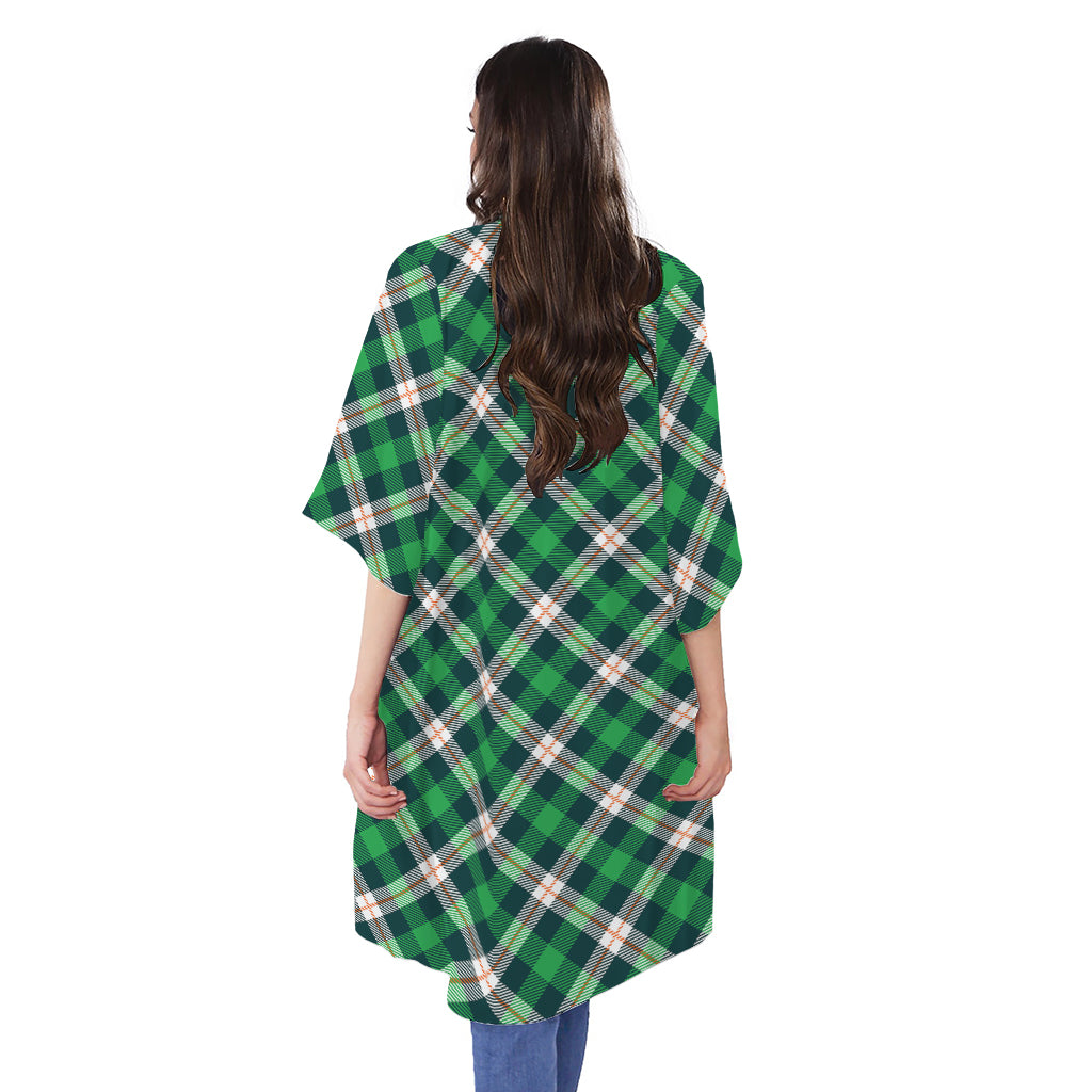 Saint Patrick's Day Irish Tartan Print Open Front Beach Cover Up