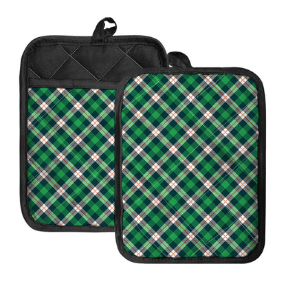 Saint Patrick's Day Irish Tartan Print Pot Holders With Pocket