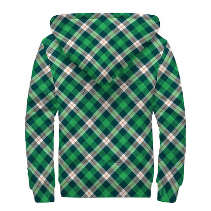 Saint Patrick's Day Irish Tartan Print Sherpa Lined Zip Up Hoodie
