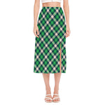 Saint Patrick's Day Irish Tartan Print Side Slit Midi Skirt