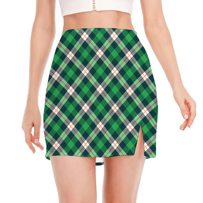 Saint Patrick's Day Irish Tartan Print Side Slit Mini Skirt