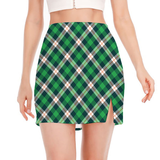 Saint Patrick's Day Irish Tartan Print Side Slit Mini Skirt