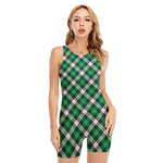 Saint Patrick's Day Irish Tartan Print Sleeveless One Piece Swimsuit