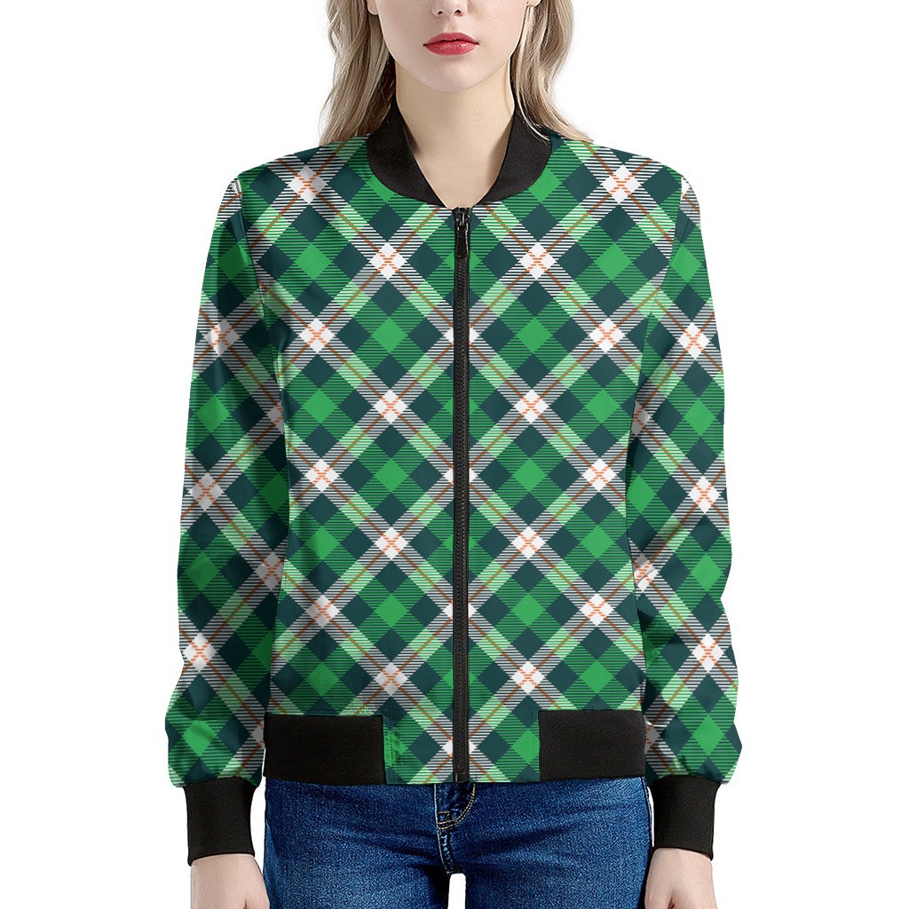 Saint Patrick's Day Irish Tartan Print Women's Bomber Jacket