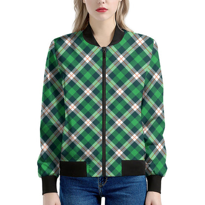 Saint Patrick's Day Irish Tartan Print Women's Bomber Jacket
