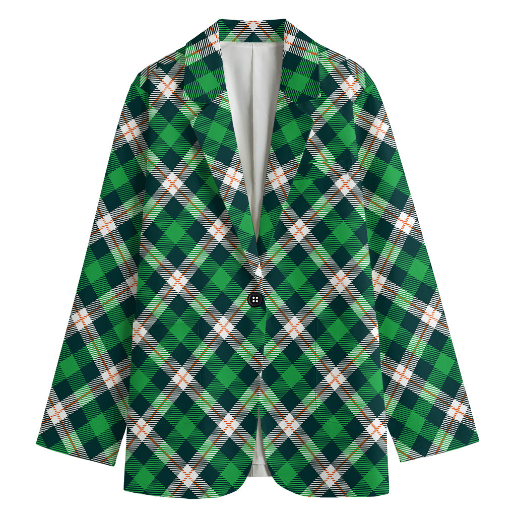 Saint Patrick's Day Irish Tartan Print Women's Cotton Blazer