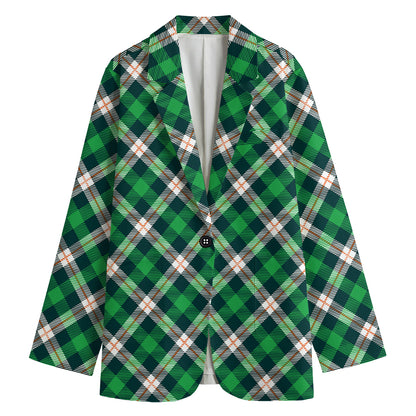 Saint Patrick's Day Irish Tartan Print Women's Cotton Blazer