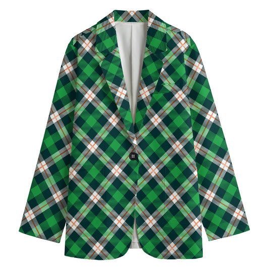 Saint Patrick's Day Irish Tartan Print Women's Cotton Blazer