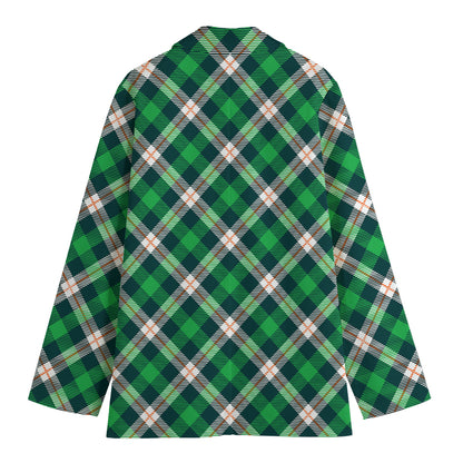 Saint Patrick's Day Irish Tartan Print Women's Cotton Blazer