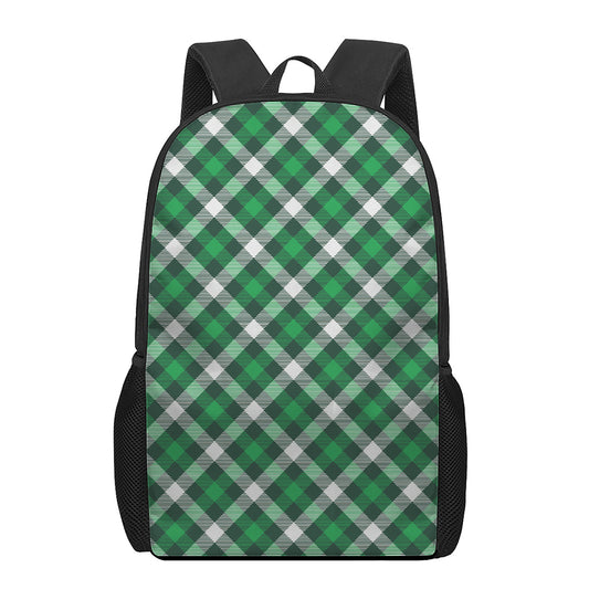 Saint Patrick's Day Plaid Pattern Print 17 Inch Backpack