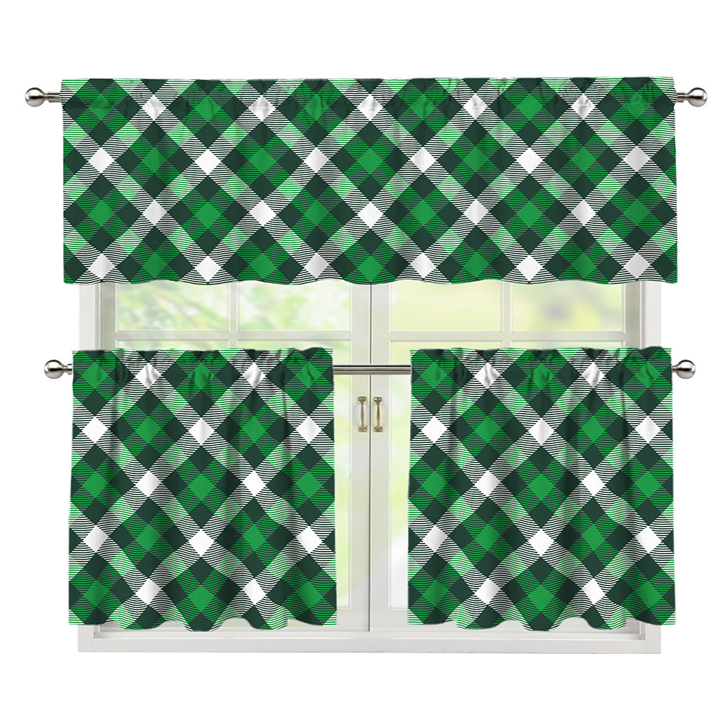 Saint Patrick's Day Plaid Pattern Print 3 Piece Kitchen Curtains