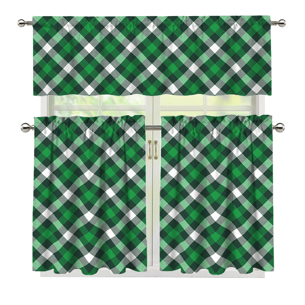 Saint Patrick's Day Plaid Pattern Print 3 Piece Kitchen Curtains