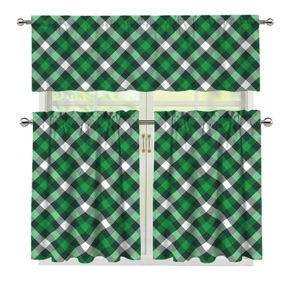 Saint Patrick's Day Plaid Pattern Print 3 Piece Kitchen Curtains