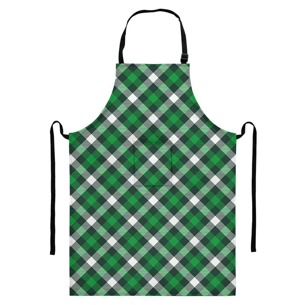 Saint Patrick's Day Plaid Pattern Print Bib Apron With Pocket