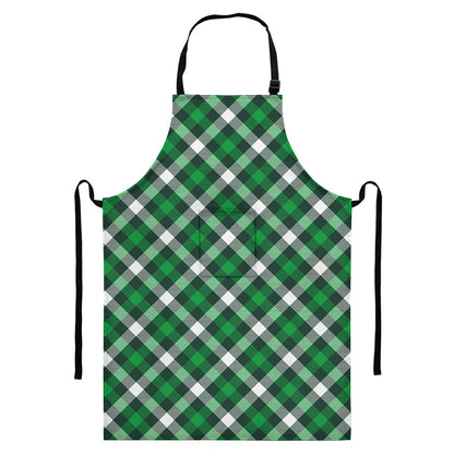 Saint Patrick's Day Plaid Pattern Print Bib Apron With Pocket