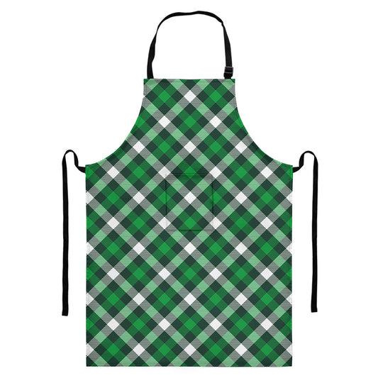 Saint Patrick's Day Plaid Pattern Print Bib Apron With Pocket