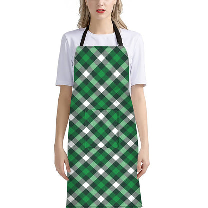 Saint Patrick's Day Plaid Pattern Print Bib Apron With Pocket